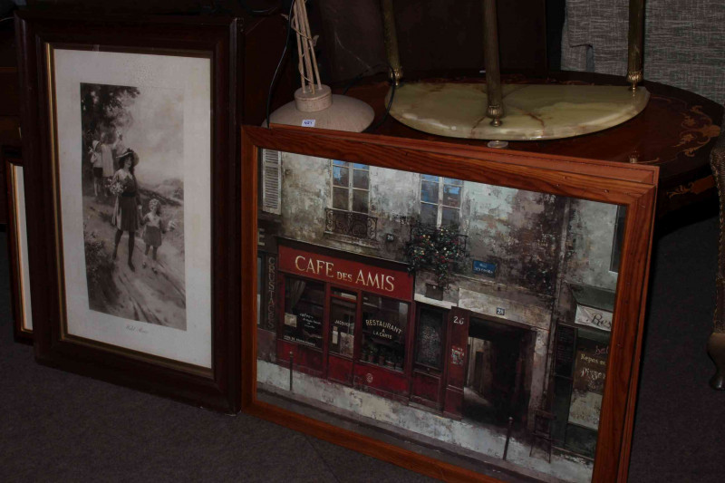 Collection of nineteen decorative pictures and mirrors including Alderson Sisters prints.