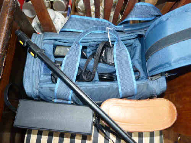 Canon T50 Camera and a Bag of Accessories, Two Pairs of Binoculars