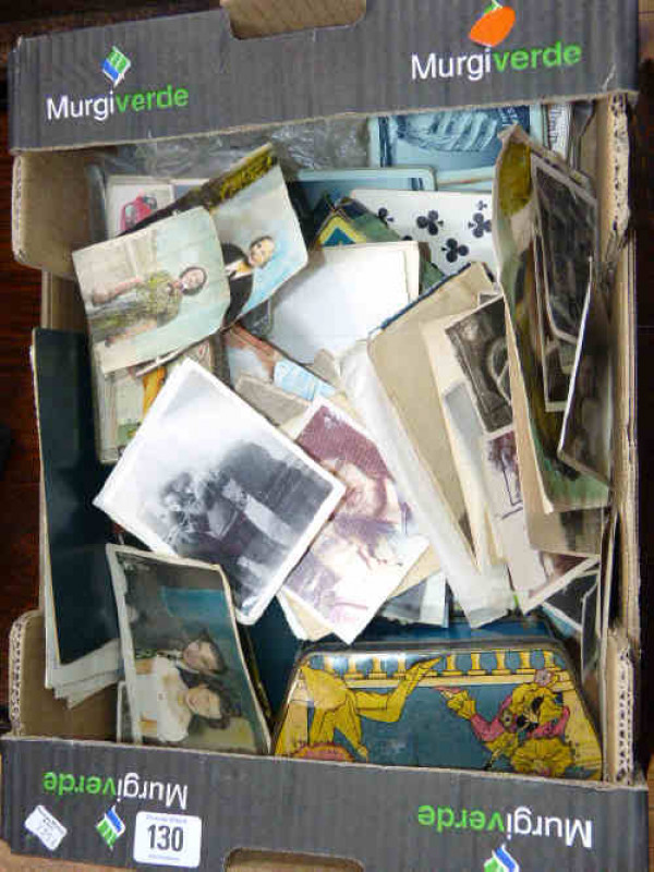 Box of Tea Cards, Photographs and Tins