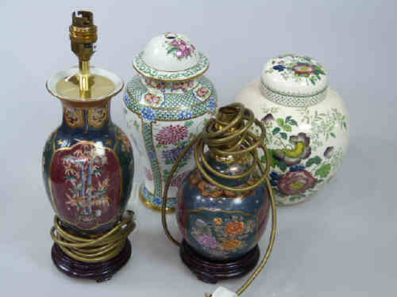 Three Table Lamps and Masons Ginger Jar
