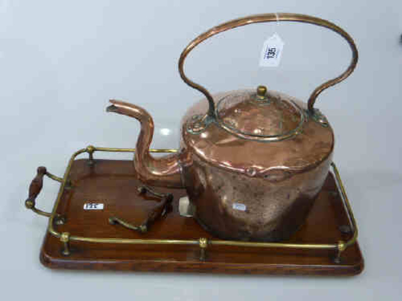 Antique Copper Kettle and an Oak Tray