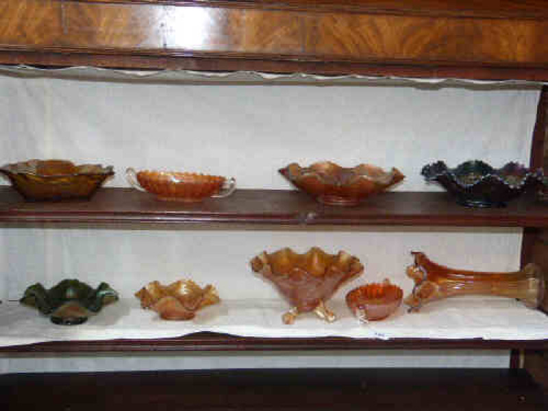 A Collection of Nine Pieces of Carnival Glass