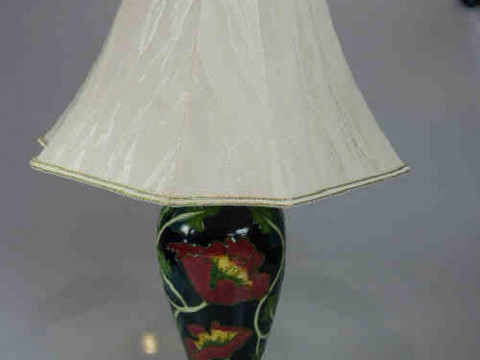 Modern Moorcroft Pottery Table Lamp with Floral Design on Blue Ground