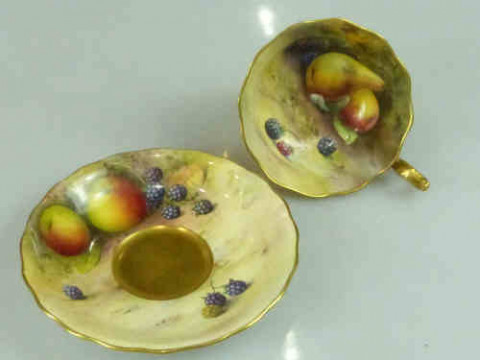 Royal Worcester Fruit Painted Cup and Saucer, painted by Messrs. Price...