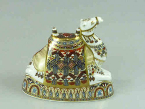 Royal Crown Derby Large Camel Paperweight, with gold stopper