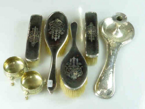Two Pairs of Silver and Tortoiseshell Dressing Table Brushes, Chamberstick...