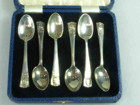 Set of Six Silver Teaspoons, cased