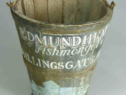 Wooden Advertising Bucket Edmund Heap Fishmonger, Billingsgate Market