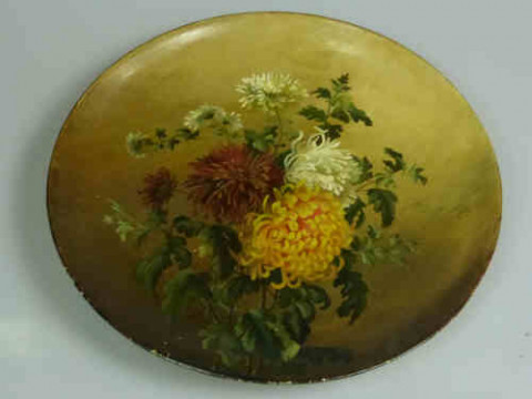 Cetem Ware (Maling Plaque) with floral decoration, 43cm dia.