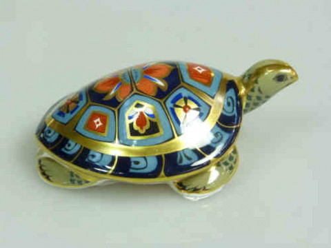 Royal Crown Derby Terrapin Paperweight, with gold stopper, boxed