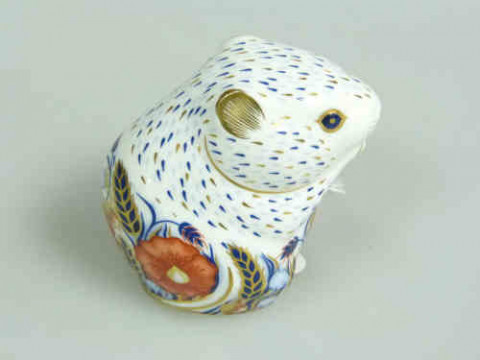 Royal Crown Derby Poppy Mouse Paperweight, with gold stopper, boxed