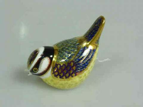 Royal Crown Derby Paperweight 'Blue Tit', with gold stopper, boxed