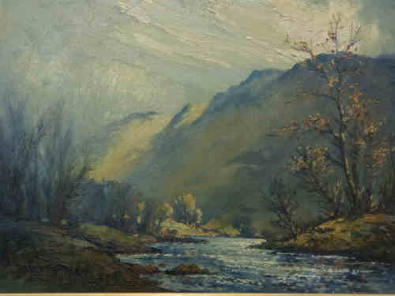 Robert Leslie Howey 'Lakeland Landscape, oil painting on board, 50cm x 63cm, framed