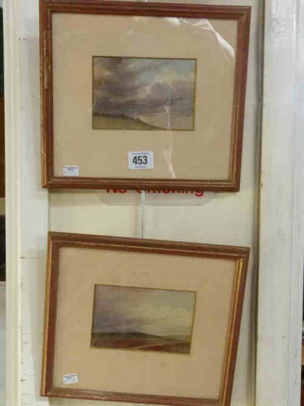 Monogram BF 'Moorland Scenes', pair of watercolours, 8.5cm x 12cm, framed