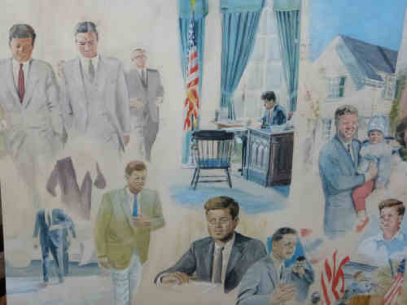 Unsigned, President Kennedy, a montage, watercolour, 29cm x 63cm, unframed