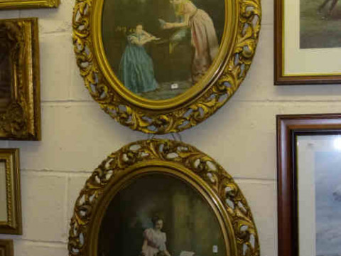 Pair of Victorian Coloured Prints 'Mother' and 'Daughter', in oval gilt...