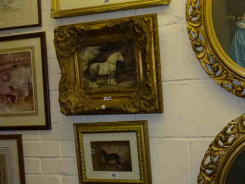 A Collection of Four Horse Paintings, a Pointer Dog by C Harrison and...