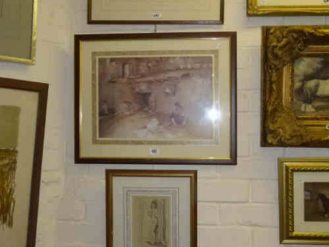 Framed Russell Flint Coloured Print 'A Scrap of Newspaper', watercolour...
