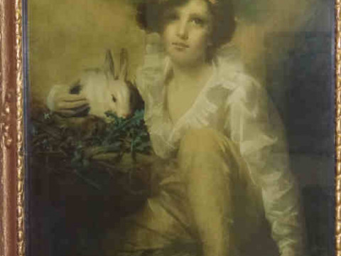 Framed Medici Coloured Print 'Boy with Rabbit'