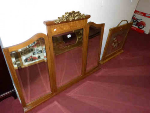 Walnut Trio Mirror and Pine Firescreen inset with painted mirror