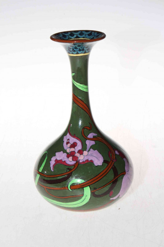 Foley Wilemans 'Intarsio' bottle neck vase decorated with floral design, 22cm high.