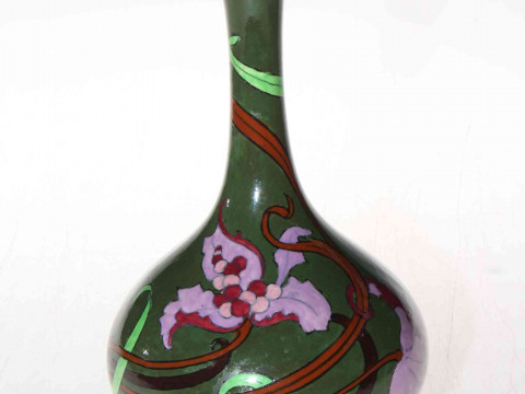 Foley Wilemans 'Intarsio' bottle neck vase decorated with floral design, 22cm high. thumbnail