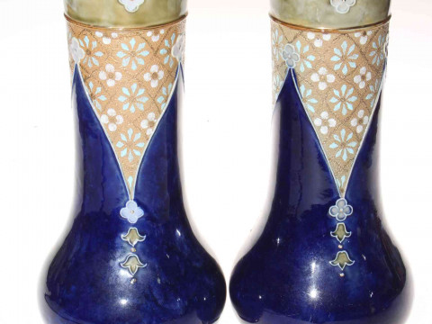 Pair Royal Doulton stoneware vases, 30cm.