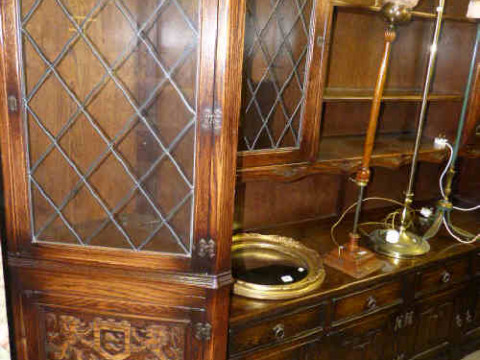 Jaycee Carved Oak Double Corner Cabinet and Oak Linen Fold Panel Door...