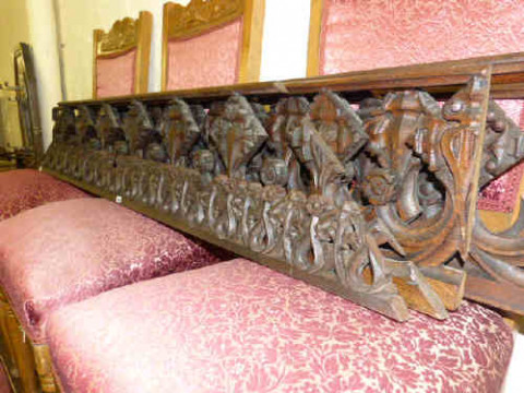 Seven 19th Century Carved Oak Ecclesiastical Mouldings and Stained Leaded...