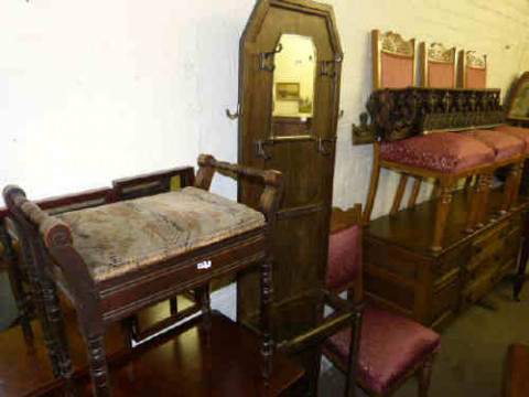 Set of Late Victorian Panel Back Dining Chairs, Oak Hallstand and Piano...