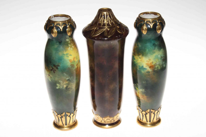 Three Royal Bonn hand painted signed vases, tallest 31cm.