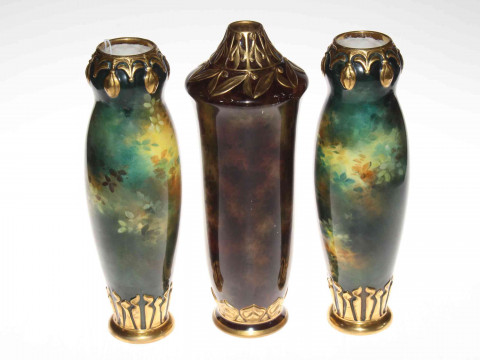 Three Royal Bonn hand painted signed vases, tallest 31cm. thumbnail