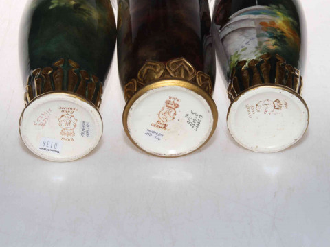 Three Royal Bonn hand painted signed vases, tallest 31cm. thumbnail