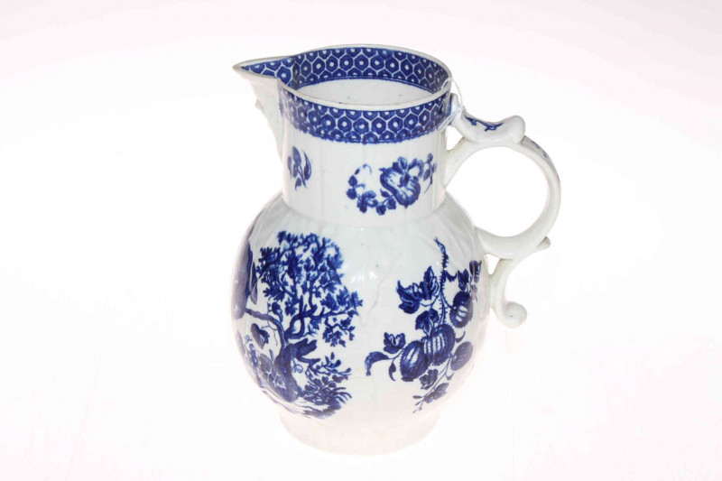 Late 18th Century English porcelain blue and white cabbage lead jug with blue mark to base, 20cm high.
