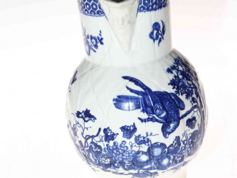 Late 18th Century English porcelain blue and white cabbage lead jug with blue mark to base, 20cm high. thumbnail