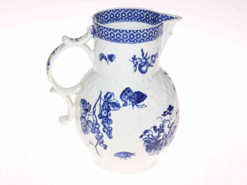 Late 18th Century English porcelain blue and white cabbage lead jug with blue mark to base, 20cm high. thumbnail