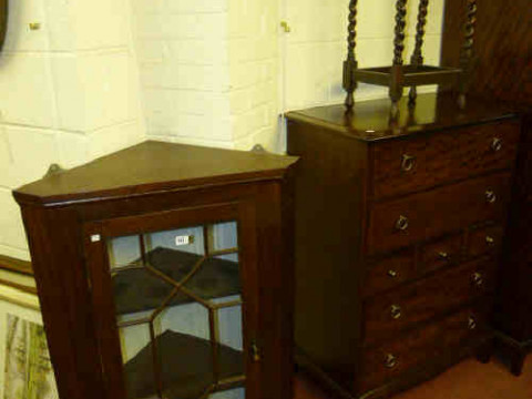 Astragal Glazed Corner Wall Cabinet and Oak Barely Twist Occasional Table...