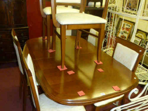 Morris Furniture Extending Dining Table and Six Panel Back Dining Chairs