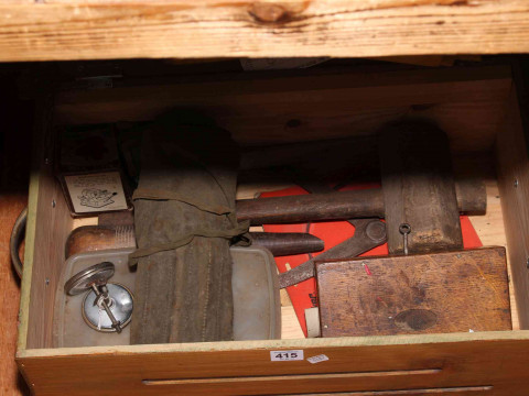 Two tool boxes and tools including vintage hand drills, drill bits and miscellaneous. thumbnail