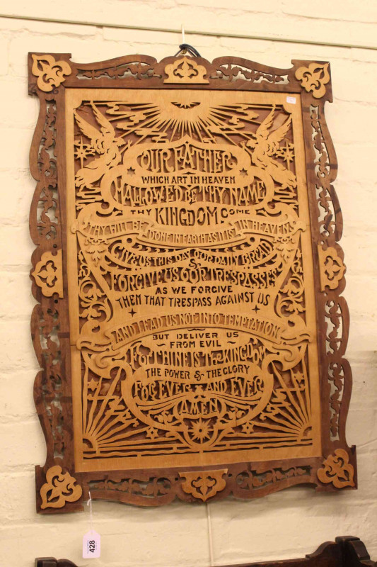 Fretwork Lords Prayer wall hanging, 84cm by 60cm.