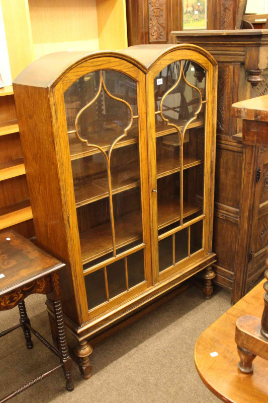 1920's/30's double arched top glazed door bookcase.