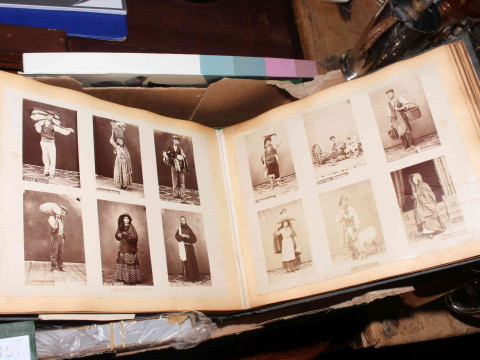 Albumen photo album dating c1900 including Port Said shipping, Mousehole near Penzance, native village working folk, Indian military, Malta Great Harbour, Ceylon railway locomotive. Together with 1882 sampler, Wintergreen Porous plaster, spectacles, Memor thumbnail