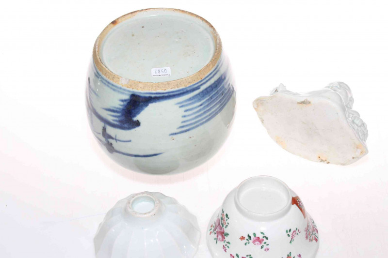 Four pieces of Chinese ceramics comprising Buddha, ginger jar, famille rose bowl and fluted bowl.