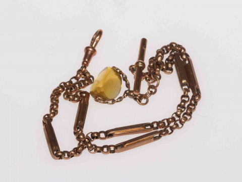 9 carat gold double chain albert with swivel fob.