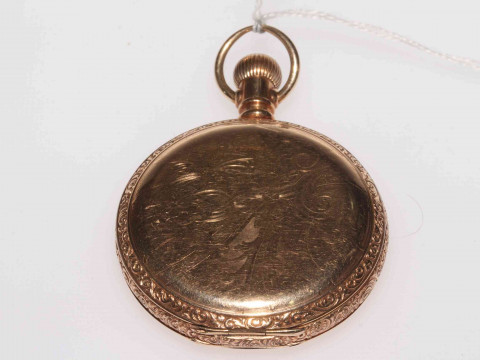 Waltham keyless hunter in ornate decorated case. thumbnail