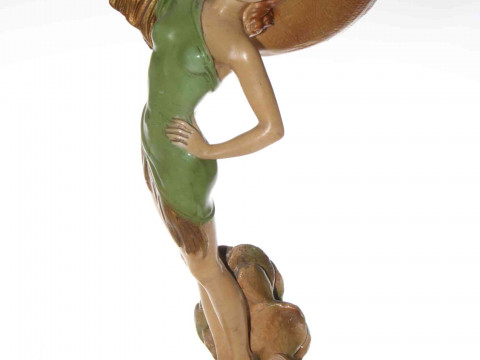 Art Deco painted plaster figure of bather with sombrero, 45cm.