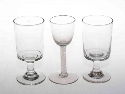 Pair of antique glass rummers and cotton twist wine glass (3).