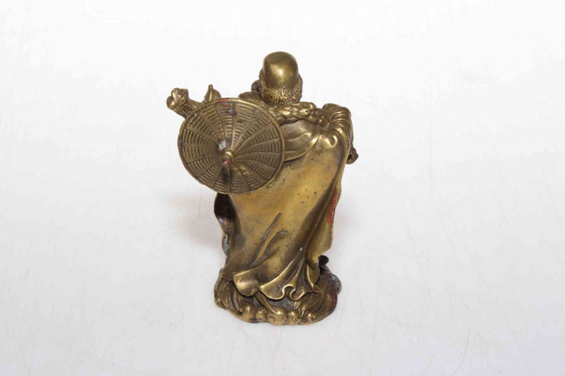 Chinese gilt bronze travelling elder, 9.5cm.