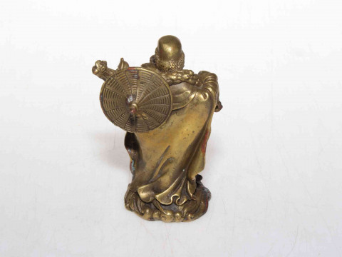Chinese gilt bronze travelling elder, 9.5cm. thumbnail