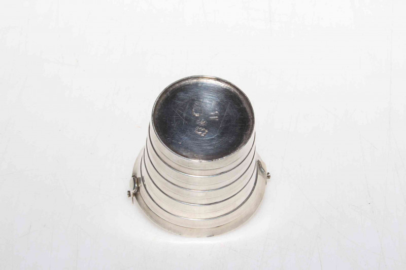 George II silver pail salt with twist swing handle, George Campar, London 1753, 8.5cm high to top handle.